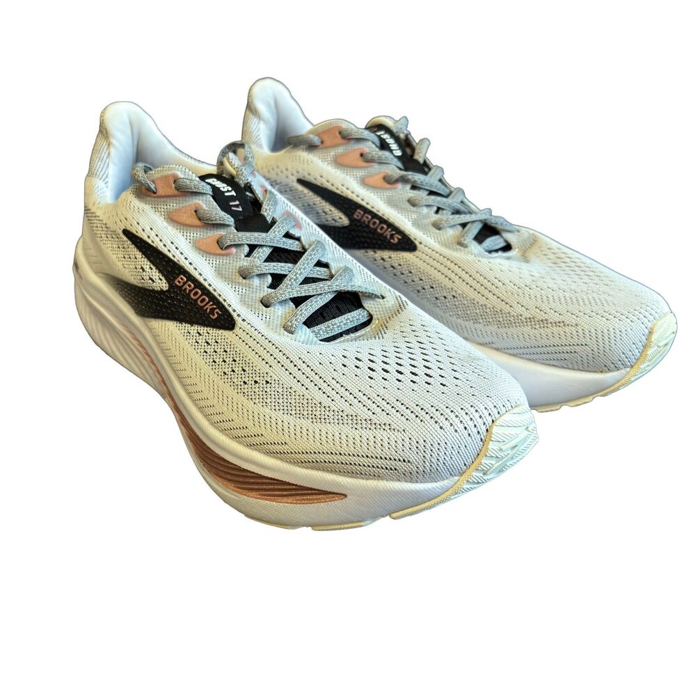 Brooks Women's White Mesh Running Shoes with Black and Pink Accents